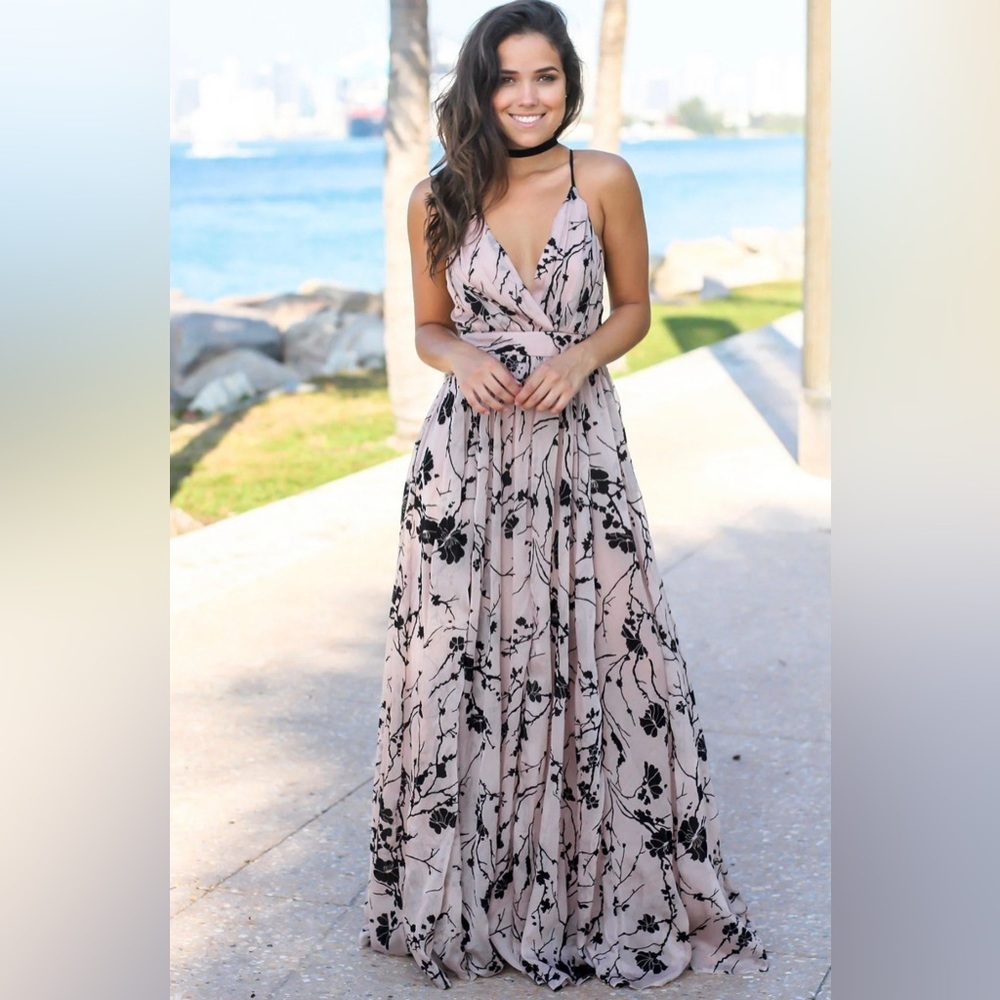 PinkBlush sheer overlay velour floral print maxi dress nwot